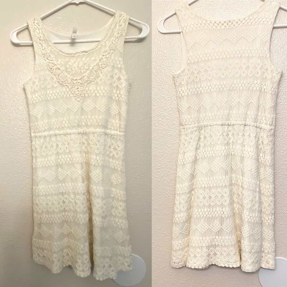 xhilaration Girl's ivory white boho Lace shift Dress Large 10-12